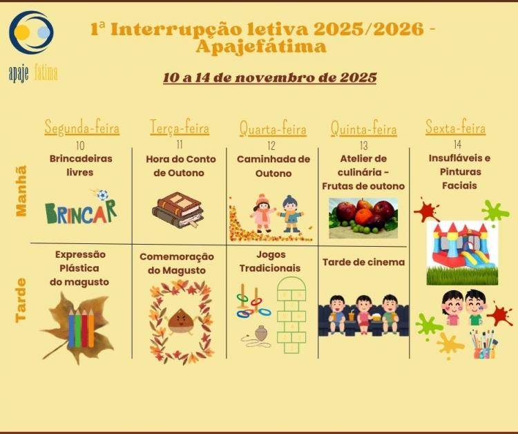 1ª Interrupção Letiva 2025/2026- 10 a 14 de novembro de 2025