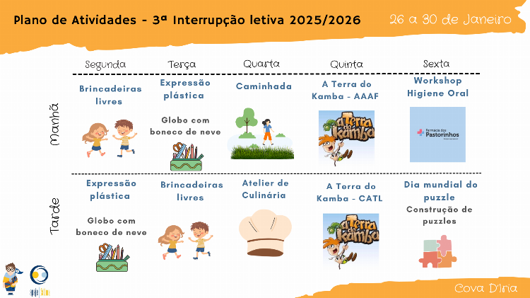 3ª Interrupção Letiva 2025/2026 - 26 a 30 de janeiro de 2026  - Apajefátima