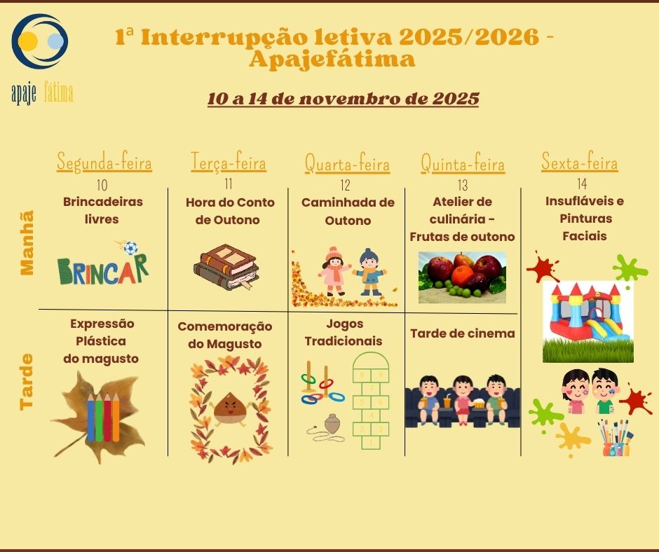 1ª Interrupção Letiva 2025/2026- 10 a 14 de novembro de 2025